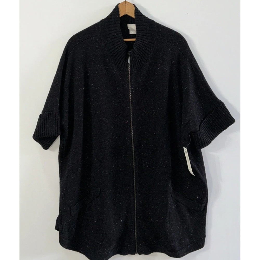 NWT Women's Chicos Zip Front Cardigan Sweater Sz XL (3) Black New $109‎ Speckles